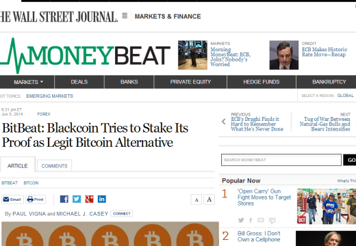 The Wallstreet Journal: Blackcoin Tries to Stake Its Proof as Legit Bitcoin Alternative