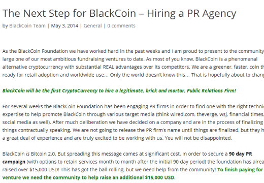 The Next Step for BlackCoin – Hiring a PR Agency