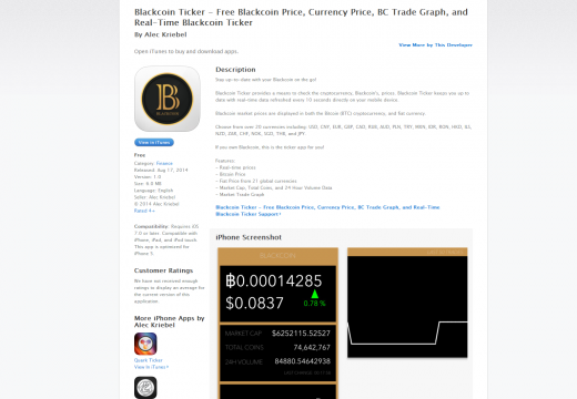 Free Real-Time Blackcoin Ticker for iOS